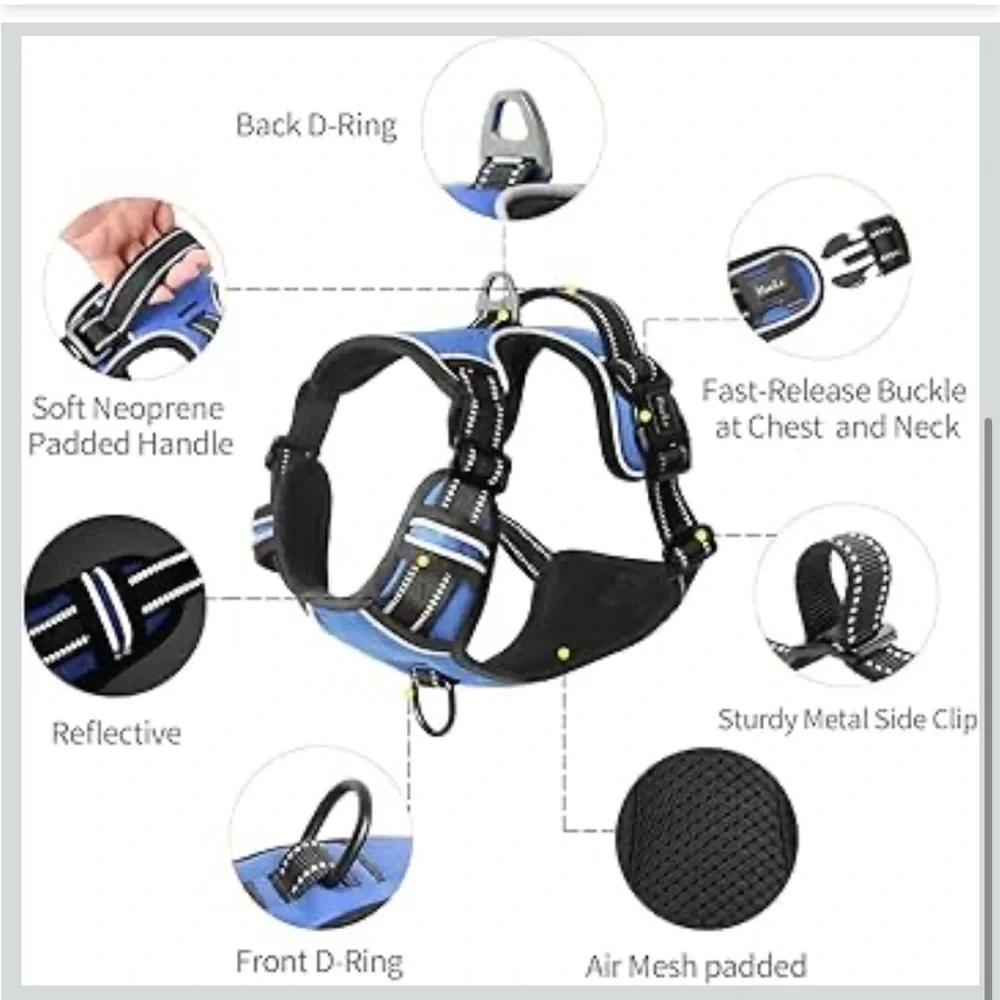 HEELE Dog Harness, No Pull Adjustable Padded Reflective Harness XL/456-bb3